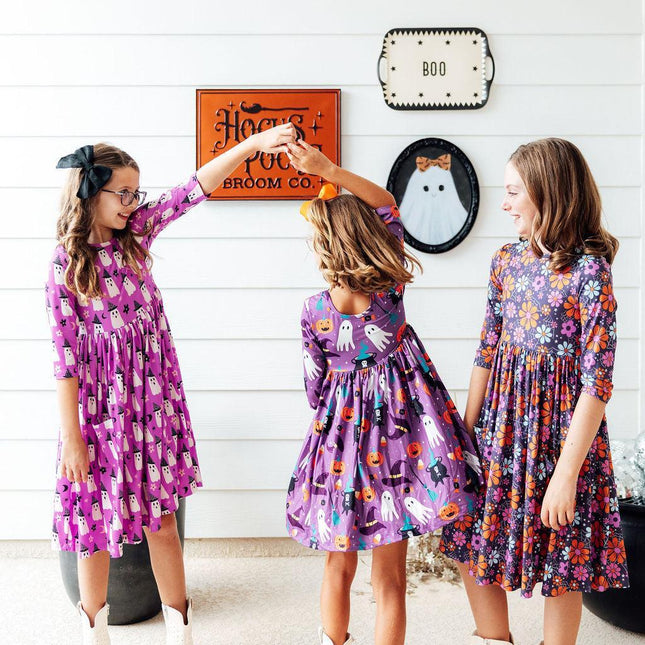 No Tricks, Just Treats 3/4 Sleeve Pocket Twirl Dress