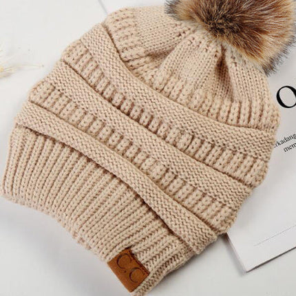Warm Hat Thickening Not Fleece-lined Knitting Plus Fur Ball