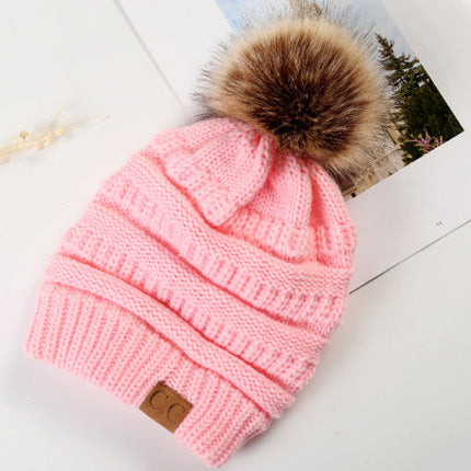 Warm Hat Thickening Not Fleece-lined Knitting Plus Fur Ball