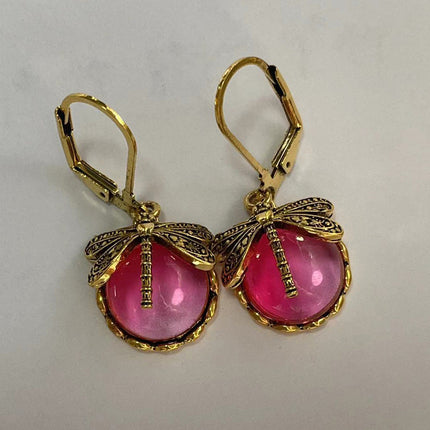 Fashion Jewelry Vintage Dragonfly Pattern Earrings Distressed Moonstone