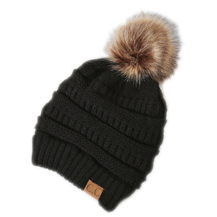 Warm Hat Thickening Not Fleece-lined Knitting Plus Fur Ball