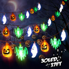 Green Bat Ghost Pumpkin / 2 M 10 Lamp Battery Box