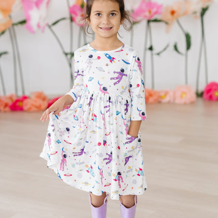 Out of this World 3/4 Sleeve Pocket Twirl Dress