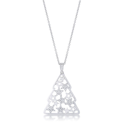 .2 ct CZ Christmas Tree With Mixed Stars Pave Holiday Pendant