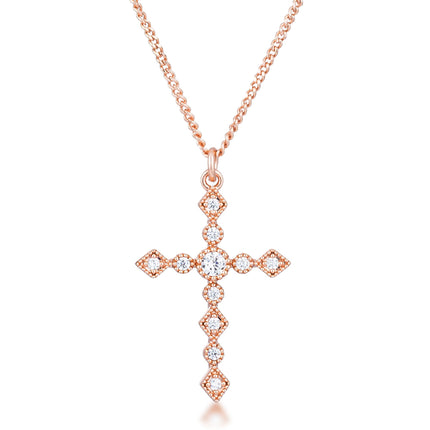 Dainty Art Deco Plated CZ Cross Pendant