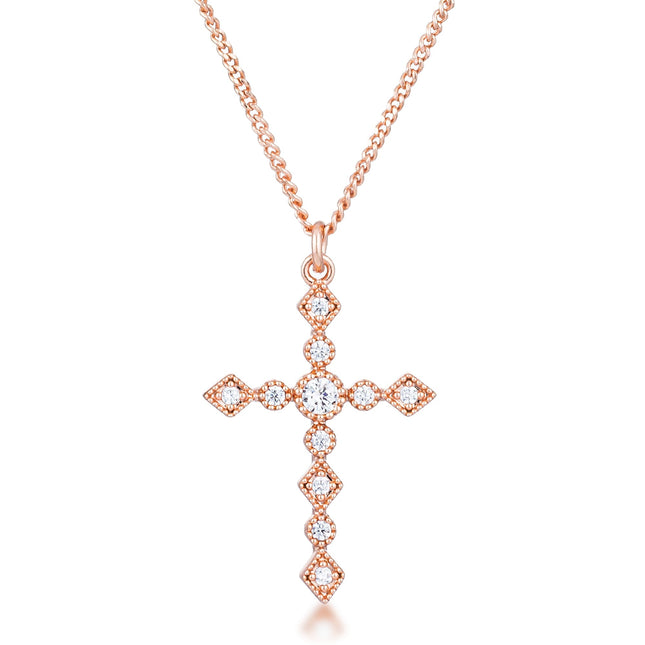 Dainty Art Deco Plated CZ Cross Pendant