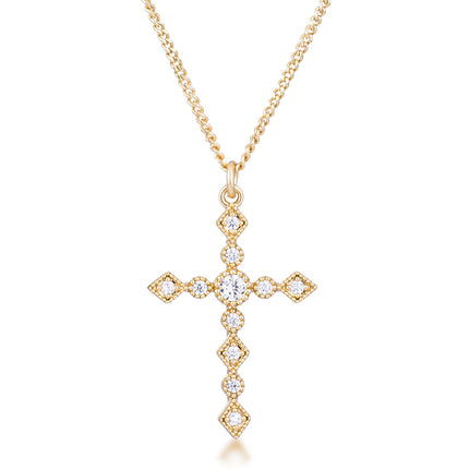 Dainty Art Deco Plated CZ Cross Pendant
