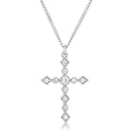 Dainty Art Deco Plated CZ Cross Pendant