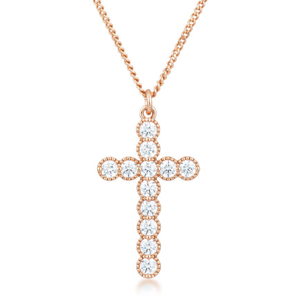Micro Beaded Plated CZ Cross Pendant
