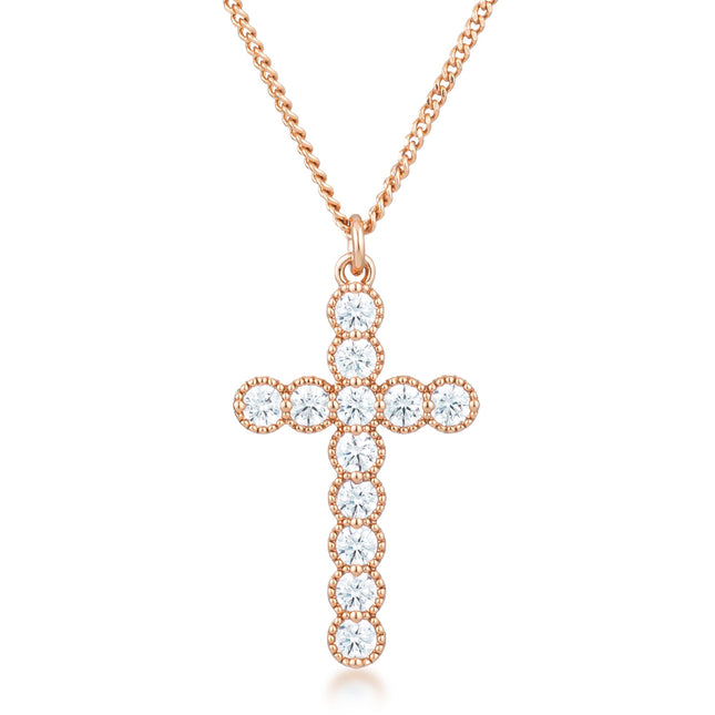 Micro Beaded Plated CZ Cross Pendant