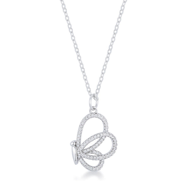 Whimsical CZ Butterfly Pendant and Necklace