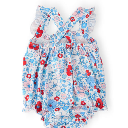 Patriotic Petals Ruffle Cross Back Romper