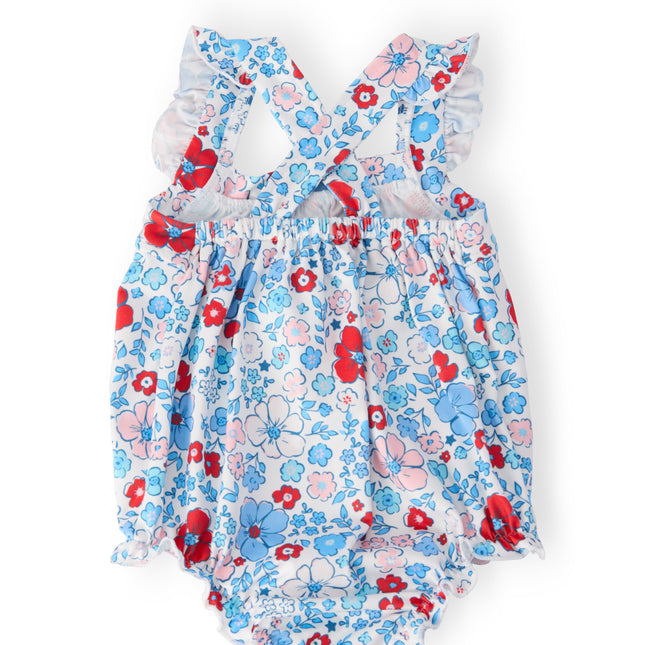 Patriotic Petals Ruffle Cross Back Romper