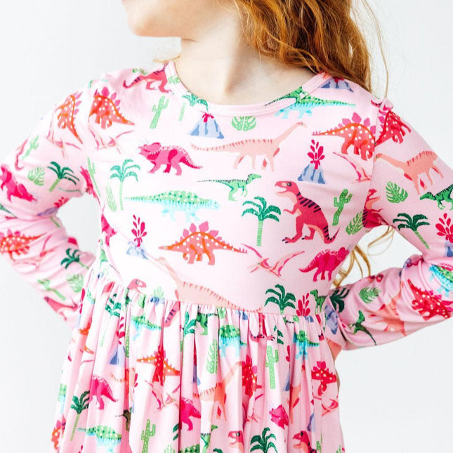 Pinkosaurus Rex L/S Pocket Twirl Dress