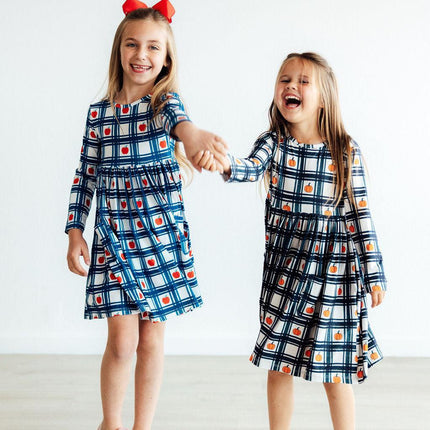 Plaid Pumpkins L/S Pocket Twirl Dress