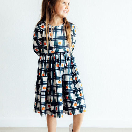 Plaid Pumpkins L/S Pocket Twirl Dress