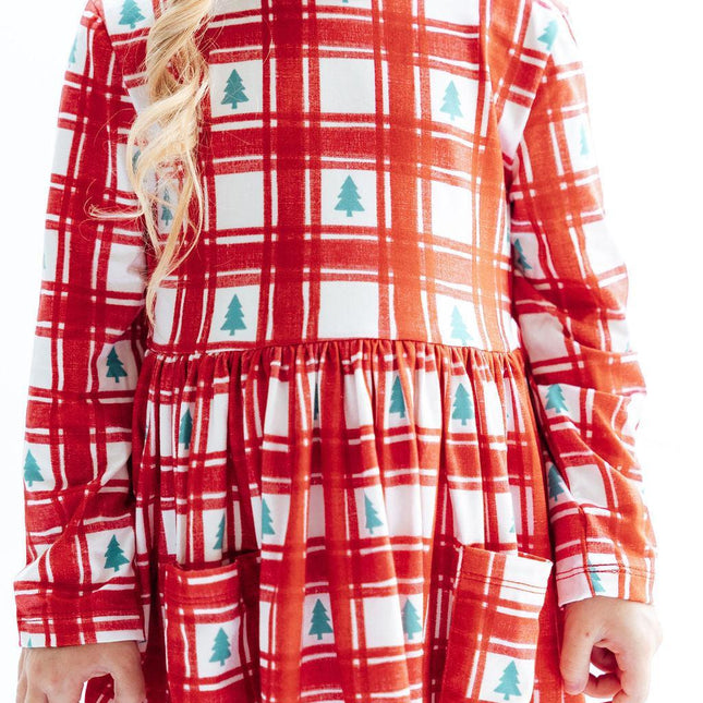Plaid Trees L/S Pocket Twirl Dress
