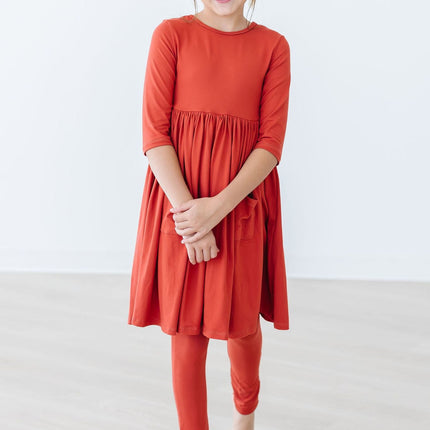 Pumpkin Spice 3/4 Sleeve Pocket Twirl Dress