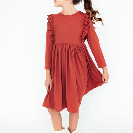 Pumpkin Spice L/S Ruffle Twirl Dress