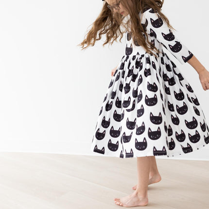 Purrfect 3/4 Sleeve Pocket Twirl Dress