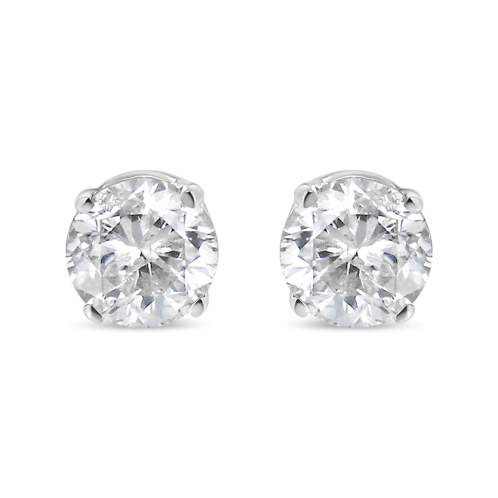 AGS Certified 14K White Gold 1.0 Cttw 4-Prong Set Brilliant Round-Cut Solitaire Diamond Push Back Stud Earrings (E-F Color, SI2-I1 Clarity)