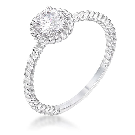 .45Ct Plated Mini Twisted Rope CZ Solitaire Ring