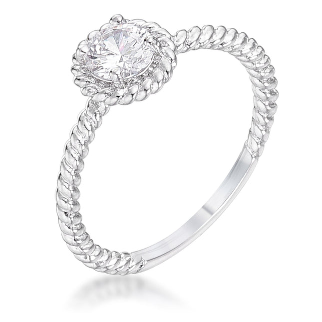 .45Ct Plated Mini Twisted Rope CZ Solitaire Ring