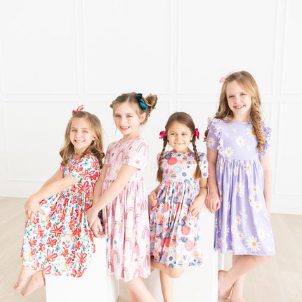 Rainbow Daisies S/S Pocket Twirl Dress