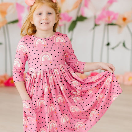 Rainbow Wishes 3/4 Sleeve Pocket Twirl Dress