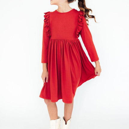 Red L/S Ruffle Twirl Dress