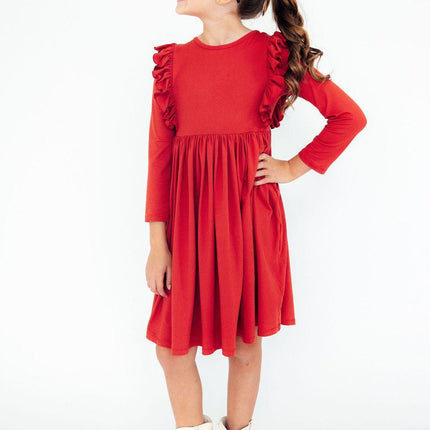 Red L/S Ruffle Twirl Dress
