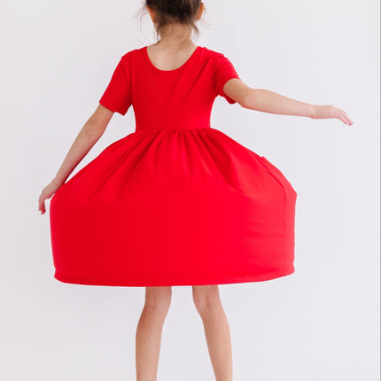 Red S/S Pocket Twirl Dress