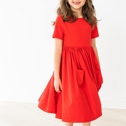 Red S/S Pocket Twirl Dress