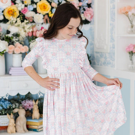 Ribbons & Roses 3/4 Sleeve Ruffle Twirl Dress
