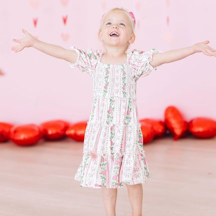 Rosebud Bows Smocked Ruffle Dress