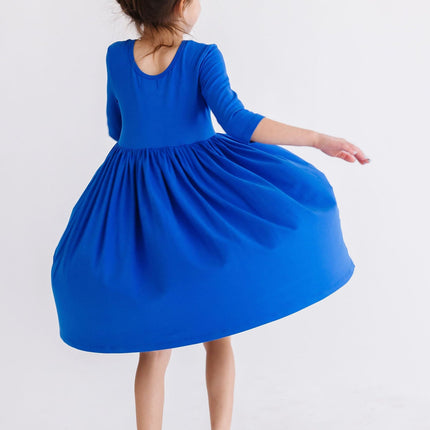 Royal Blue 3/4 Sleeve Pocket Twirl Dress