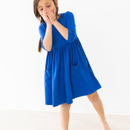 Royal Blue 3/4 Sleeve Pocket Twirl Dress