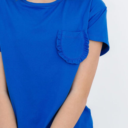 Royal Blue Ruffle Pocket Tee