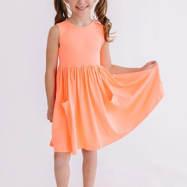 Neon Coral Tank Pocket Twirl Dress