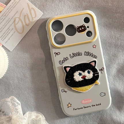 Korean Cartoon Embroidery Cat Pig Animals Plush Couple Phone Case For iPhone