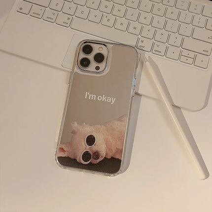 Ins Sunglass Dog Pattern Electroplated Makeup Mirror Phone Case For iPhone