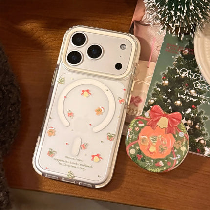 Cute Cartoon Christmas Wreath Quicksand Magnetic Bracket Phone Case For iPhone