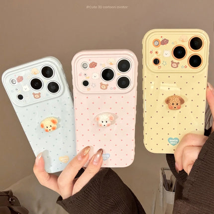 Korean Polka Dots 3D Cartoon Puppy Phone Case For iPhone