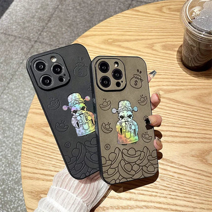 Luxury God of Wealth Laser Leather Texture Phone Case For iPhone