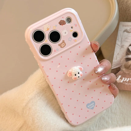 Korean Polka Dots 3D Cartoon Puppy Phone Case For iPhone