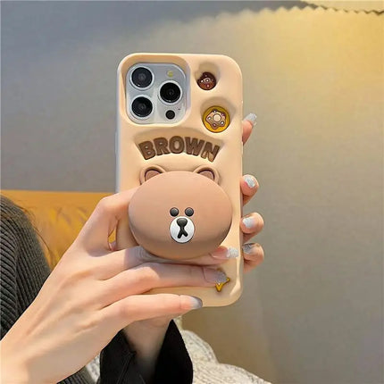 Cute 3D Cartoon Brown Bear Phone Case