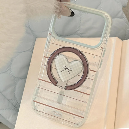 Korean Striped Stars Fold Love Heart Bow Bracket Magnetic Phone Case For iPhone