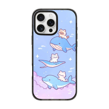 Cartoon Cloud Cat Black Acrylica Border Magnetic Case For iPhone