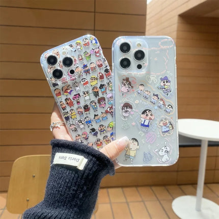3D Comic Cute Campus Daily Learning Crayon Shin-chan Holder Cartoon Phone Case For iPhone