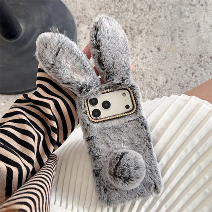 3D Cute Rabbit Ears Warm Furry Plush Bunny Phone Case For iPhone